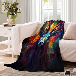 Renne Plaid en Polaire Imprimé 3D Couverture Douce Confortable pour Canapé Lit Bureau