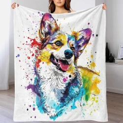 Corgi Plaid en Polaire Imprimé 3D Couverture Douce Confortable pour Canapé Lit Bureau