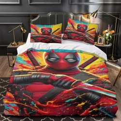 Deadpool Marvel Housse de Couette Imprimée 3D Douce 3 Pièces Literie Garçons Filles