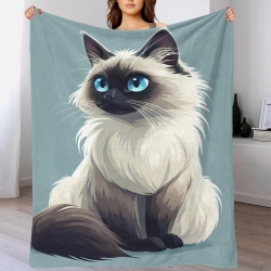 Chat Plaid en Polaire Imprimé 3D Couverture Douce Confortable pour Canapé Lit Bureau
