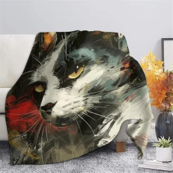 Cute Chat Plaid en Polaire Imprimé 3D Couverture Douce Confortable pour Canapé Lit Bureau