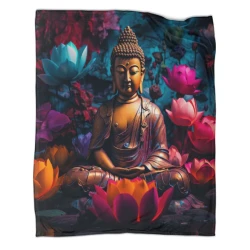 Bouddha Plaid en Polaire Imprimé 3D Couverture Douce Confortable pour Canapé Lit Bureau