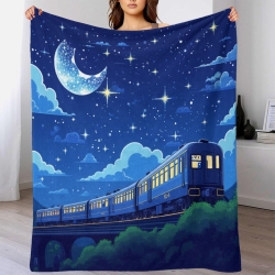 Train à vapeur Plaid en Polaire Imprimé 3D Couverture Douce Confortable pour Canapé Lit Bureau