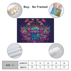 Paon Peinture sur toile sans cadre, impressions posters art mural pour déco maison chambre bureau