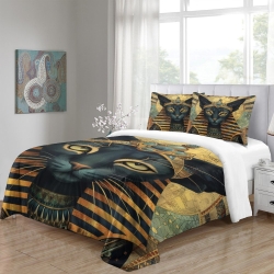 Egyptian Chat Housse de Couette Imprimée 3D Douce 3 Pièces Literie Garçons Filles