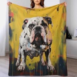 Bouledogue Plaid en Polaire Imprimé 3D Couverture Douce Confortable pour Canapé Lit Bureau