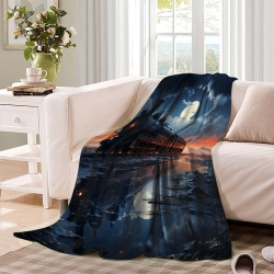 Train à vapeur Plaid en Polaire Imprimé 3D Couverture Douce Confortable pour Canapé Lit Bureau