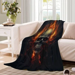 Crâne Plaid en Polaire Imprimé 3D Couverture Douce Confortable pour Canapé Lit Bureau