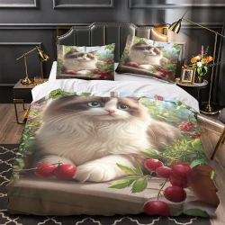 Chat ragdoll Housse de Couette Imprimée 3D Douce 3 Pièces Literie Garçons Filles