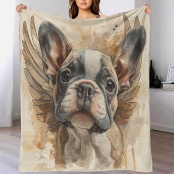 French Bouledogue Plaid en Polaire Imprimé 3D Couverture Douce Confortable pour Canapé Lit Bureau