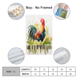 Coq Peinture sur toile sans cadre, impressions posters art mural pour déco maison chambre bureau
