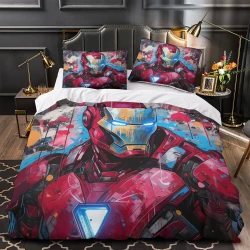 Avengers Iron Man Housse de Couette Imprimée 3D Douce 3 Pièces Literie Garçons Filles