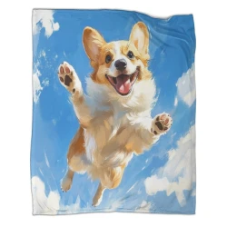 Corgi Plaid en Polaire Imprimé 3D Couverture Douce Confortable pour Canapé Lit Bureau
