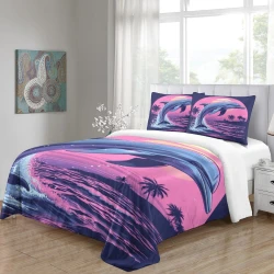 Dauphin Housse de Couette Imprimée 3D Douce 3 Pièces Literie Garçons Filles