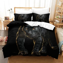Panthère noire Housse de Couette Imprimée 3D Douce 3 Pièces Literie Garçons Filles