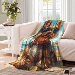 Yorkshire Terrier Plaid en Polaire Imprimé 3D Couverture Douce Confortable pour Canapé Lit Bureau