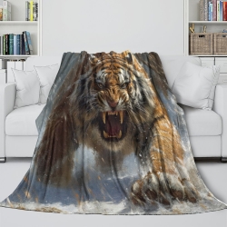 Tigre Plaid en Polaire Imprimé 3D Couverture Douce Confortable pour Canapé Lit Bureau