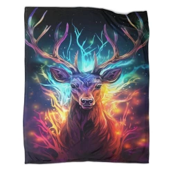 Renne Plaid en Polaire Imprimé 3D Couverture Douce Confortable pour Canapé Lit Bureau