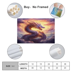 oriental Dragon Peinture sur toile sans cadre, impressions posters art mural pour déco maison chambre bureau