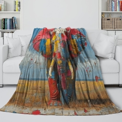 Éléphant Plaid en Polaire Imprimé 3D Couverture Douce Confortable pour Canapé Lit Bureau