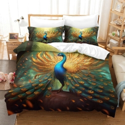 Paon Housse de Couette Imprimée 3D Douce 3 Pièces Literie Garçons Filles