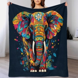 Éléphant Plaid en Polaire Imprimé 3D Couverture Douce Confortable pour Canapé Lit Bureau