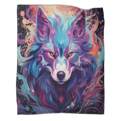 Loup Plaid en Polaire Imprimé 3D Couverture Douce Confortable pour Canapé Lit Bureau