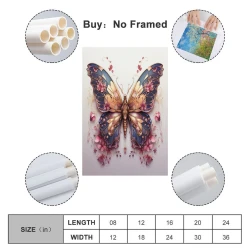 Papillon Peinture sur toile sans cadre, impressions posters art mural pour déco maison chambre bureau
