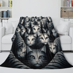 Chat Plaid en Polaire Imprimé 3D Couverture Douce Confortable pour Canapé Lit Bureau