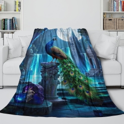 Paon Plaid en Polaire Imprimé 3D Couverture Douce Confortable pour Canapé Lit Bureau