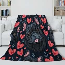 French Bouledogue Plaid en Polaire Imprimé 3D Couverture Douce Confortable pour Canapé Lit Bureau