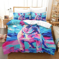 Bouledogue français Housse de Couette Imprimée 3D Douce 3 Pièces Literie Garçons Filles