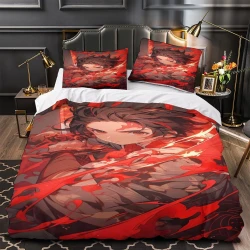 Tueur de démons: Demon Slayer Housse de Couette Imprimée 3D Douce 3 Pièces Literie Garçons Filles