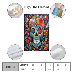 Calavera Pintura en lienzo sin marco, impresiones de pósters arte pared para decoración hogar dormitorio oficina