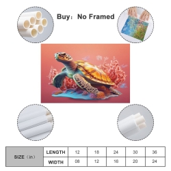 Sea Turtle Unframed Canvas Painting, Wall Art Poster Prints for Home Bedroom Office Decoration