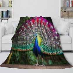 Paon Plaid en Polaire Imprimé 3D Couverture Douce Confortable pour Canapé Lit Bureau