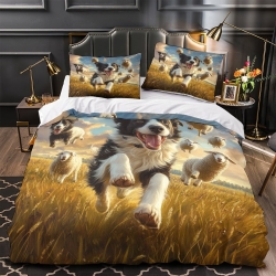 Border Collie Housse de Couette Imprimée 3D Douce 3 Pièces Literie Garçons Filles