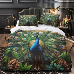 Paon Housse de Couette Imprimée 3D Douce 3 Pièces Literie Garçons Filles