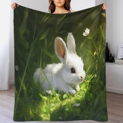 Lapin Petit lapin Plaid en Polaire Imprimé 3D Couverture Douce Confortable pour Canapé Lit Bureau