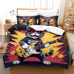 Chat Housse de Couette Imprimée 3D Douce 3 Pièces Literie Garçons Filles