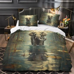 Éléphant Housse de Couette Imprimée 3D Douce 3 Pièces Literie Garçons Filles