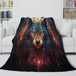 Loup Plaid en Polaire Imprimé 3D Couverture Douce Confortable pour Canapé Lit Bureau