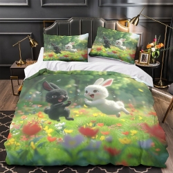 Lapin Housse de Couette Imprimée 3D Douce 3 Pièces Literie Garçons Filles