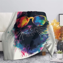 Chat Plaid en Polaire Imprimé 3D Couverture Douce Confortable pour Canapé Lit Bureau