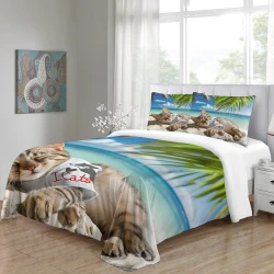 Chat Housse de Couette Imprimée 3D Douce 3 Pièces Literie Garçons Filles