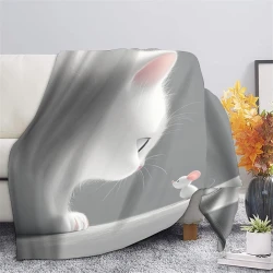 Cute Chat Plaid en Polaire Imprimé 3D Couverture Douce Confortable pour Canapé Lit Bureau