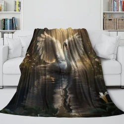 Cygne Plaid en Polaire Imprimé 3D Couverture Douce Confortable pour Canapé Lit Bureau