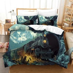 Train à vapeur Housse de Couette Imprimée 3D Douce 3 Pièces Literie Garçons Filles