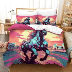 Cheval Housse de Couette Imprimée 3D Douce 3 Pièces Literie Garçons Filles