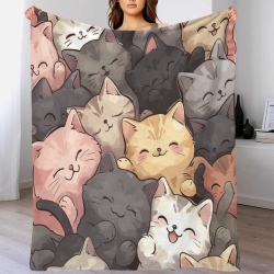 Chat Plaid en Polaire Imprimé 3D Couverture Douce Confortable pour Canapé Lit Bureau